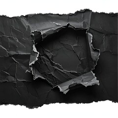 Black crumpled paper with a jagged hole, revealing a lighter interior