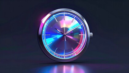 Metallic, luminous timepiece with iridescent face glows