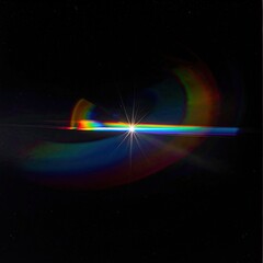 A starburst lens flare with color aberrations in a deep black space