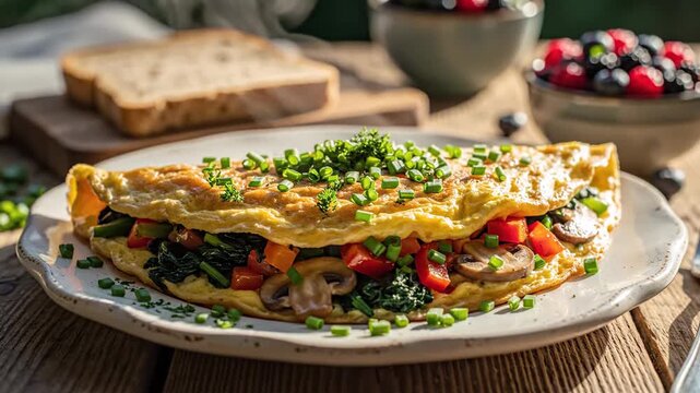 Delicious omelet with vegetables on a plate close up food photography