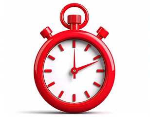 A bright red stopwatch sits on white; hands show elapsed time