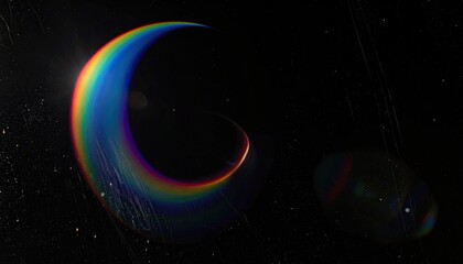 A curved, spectral arc gleams against a dark, textured backdrop