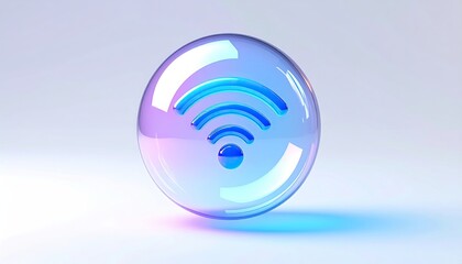 A glassy sphere with a blue wifi symbol, on a light background