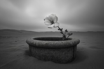 Grayscale Flower In Desert Bowl