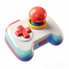 Whimsical, colorful gaming controller with joystick, buttons, and design