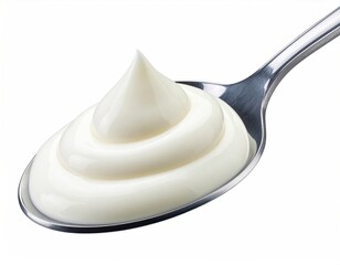 Creamy white dollop of substance sits atop a metallic spoon