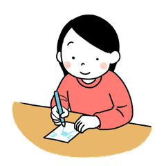 絵手紙を描く女の子のイラスト