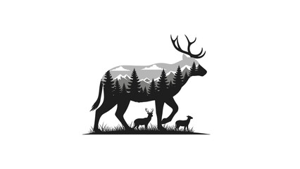 Obraz premium Majestic Elk Silhouette with Forest Landscape Inside.