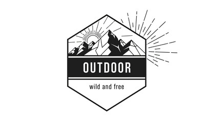 Outdoor Wild and Free Mountain Landscape Emblem.