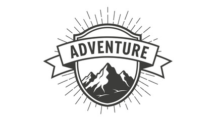 Obraz premium Vintage Adventure Emblem with Mountains and Sunburst.