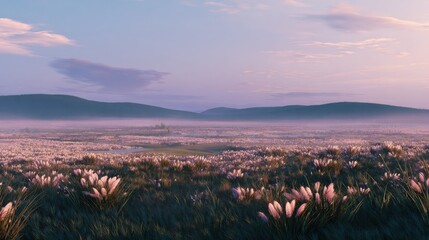 Pink Floral Field Cityscape Sunset View