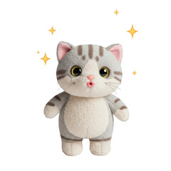 Fototapeta premium Gray Striped Kitten Plush Toy on Transparent Background