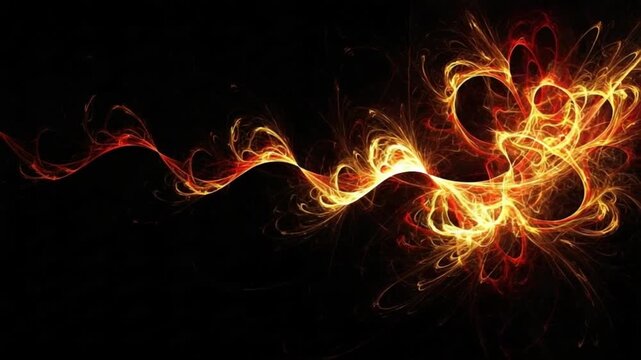 Vibrant orange and yellow flames on a black background with swirling patterns