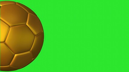 Golden soccer ball graphic on green screen background