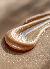 Shimmering cosmetic smear on skin. Close-up, warm light