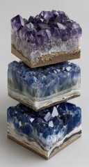 Stacked crystal formations amethyst, blue, navy