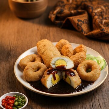 Traditional Indonesian Fish Cakes Pempek Kapal Selam with Spicy Vinegar Sauce