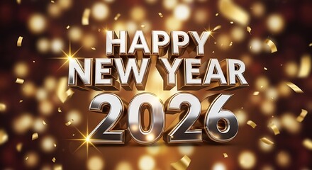 Celebrate the arrival of 2026 with sparkling confetti and a festive 'Happy New Year' message.