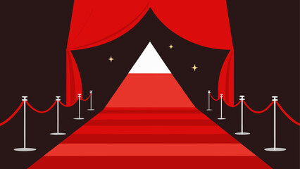 A 3d vector illustration of a luxury red carpet staircase on white, black, and red backgrounds for a VIP Hollywood premiere gala or celebrity award event celebration