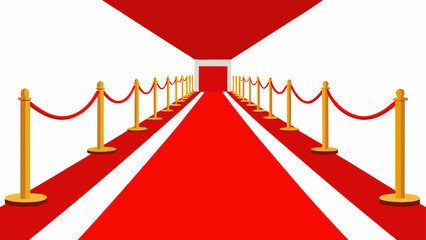 A luxury 3d illustration of a red carpet on a white background leading to a VIP Hollywood movie premiere for an exclusive gala event celebrating success and fame
