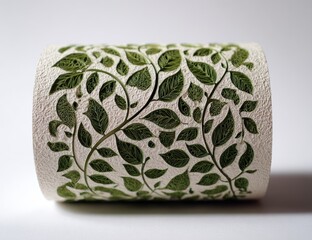 Green leaves pattern ceramic cylinder