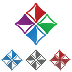 Colorful Abstract Diamond Petal Logo - Modern Four-Leaf Geometric Vector Icon for Creative Branding