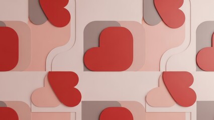 A geometric abstract pattern in red, pink, and grey, creating a repeating textured design