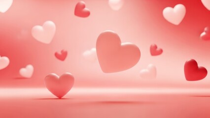 A 3D rendered scene of hearts floating against a red gradient background