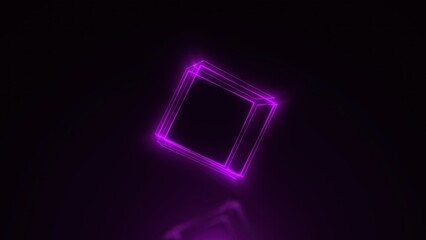 Glowing neon purple cube abstract dark background design