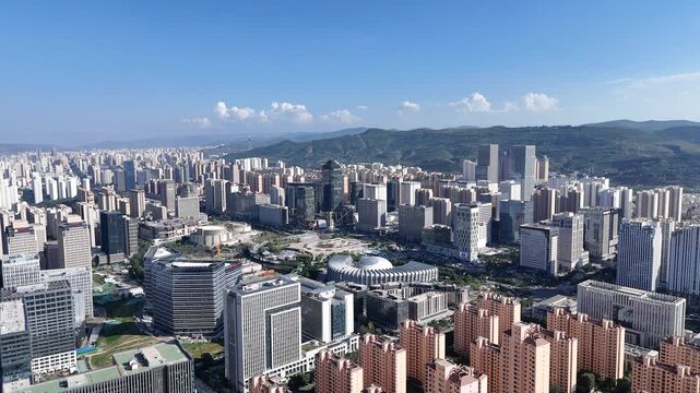 Xining Skyline Aerial View - Urban Landscape with Mountains