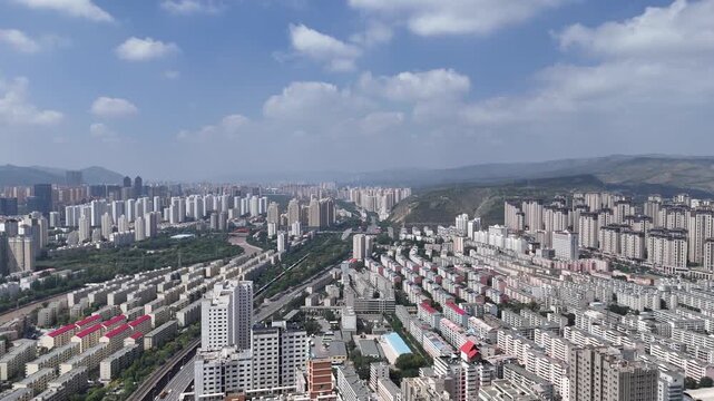 Xining Skyline Aerial View - Urban Cityscape with Blue Sky