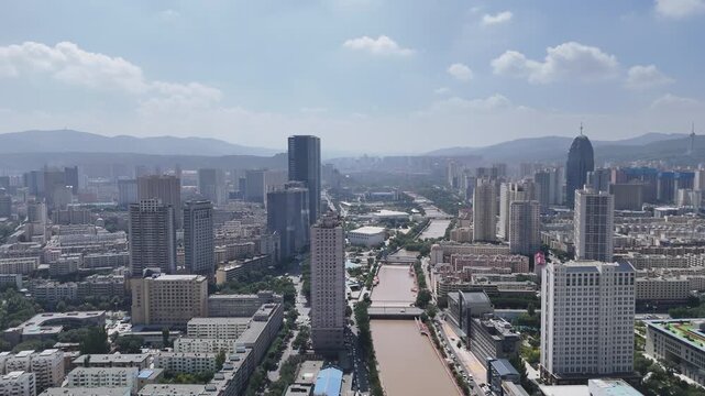 Aerial View of Xining, Qinghai Province - Urban Development and Yellow River