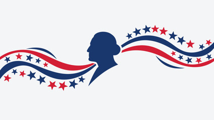 George Washington Silhouette with American Flag Waves