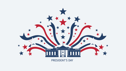 Happy Presidents' Day Graphic with White House Stars and Ribbons