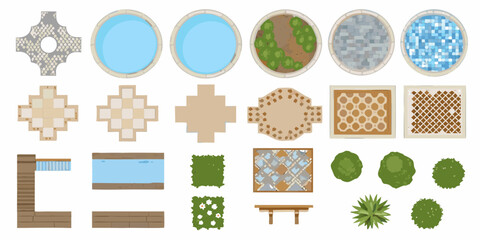 A collection of pixel art top down views of various tiles and objects © Bithi
