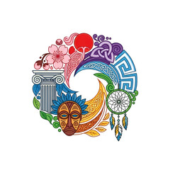 Cultural symbols in a harmonious circle