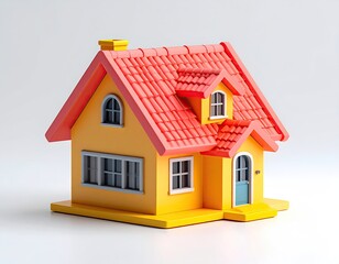 Colorful cartoon house model on white backdrop, rendered digitally