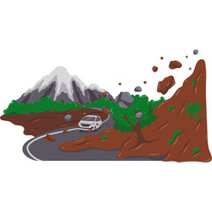 Landslide Disaster Mountain Road Illustration With Soil Debris