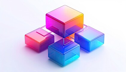 Obraz premium Transparent, colorful cubes connected in an abstract, isometric arrangement