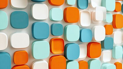 Colorful, rounded squares popping from a white surface