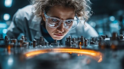 female scientist working on quantum computer in futuristic lab