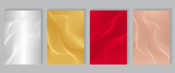 Elegant cover design set. Gold, red, pink, silver modern luxury vector art background. Premium fashionable template for cover design, invitation, flyer, wedding card, note book, menu design.
