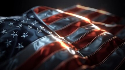 USA Patriotic Flag A Close-Up Macro View of the American Flag Waving, Symbolizing Freedom and National Pride