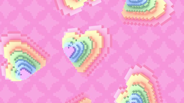 Abstract voxel rainbow heart pattern motion graphics. (loop)