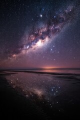 Milky Way Reflection On Calm Ocean At Night