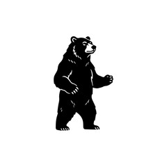 Fototapeta premium Black and white illustration of a bear standing upright with stylized highlights on face, chest, and limbs