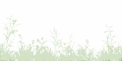 A serene landscape featuring subtle green grasses and foliage silhouettes