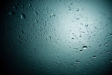 Drops of water collect on glass, showing different shapes and patterns as the light reflects through them