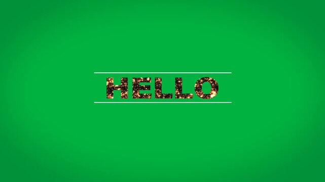 Digital animation of fire burning hello text in between two parallel lines against black background