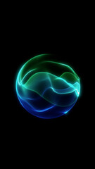 Rounded green and blue jelly-like energy sphere slowly deforms and breathes with soft light on a dark background. Smooth 4K abstract loop for futuristic interfaces, sci-fi and design projects.